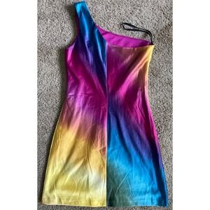 Beautiful Cocktail Party Mini Dress Multi Color Size S One Shoulder